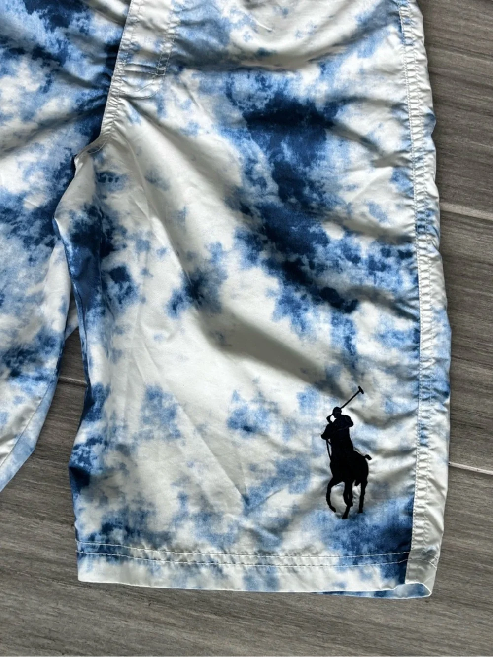 POLO Ralph Lauren Swim Trunks Tie-Dye Youth 18-20 Blue Large Logo Snap Waist